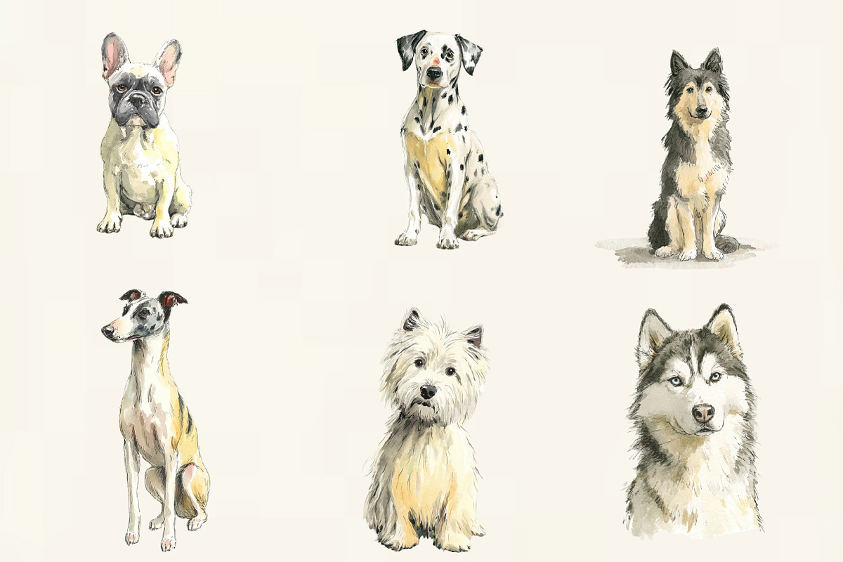 Watercolor Dogs Clipart, an Illustration by DreamCafeArt (Photo 3 of 6)