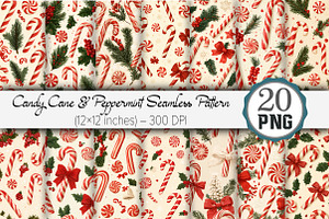 Candy Cane & Peppermint Seamless Pat, a Pattern Graphic by Design Market