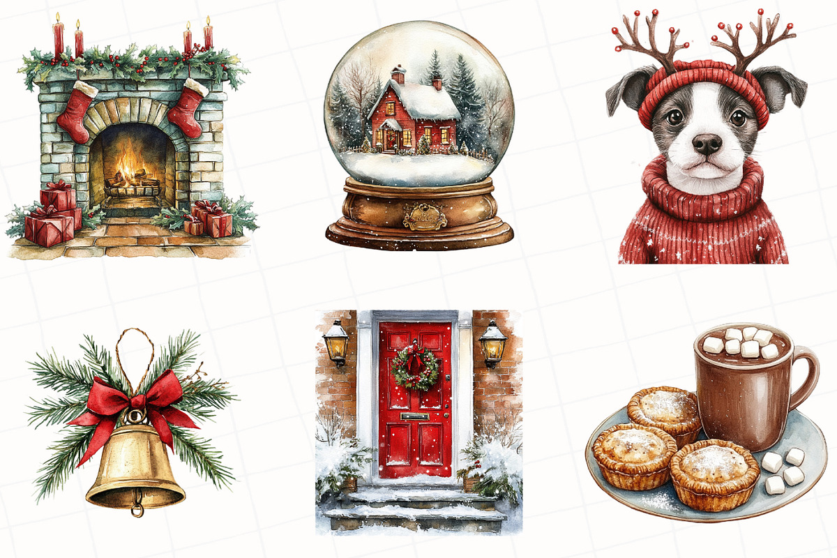 Classic Christmas Watercolor Clipart, an Illustration by OK Design (Photo 3 of 5)