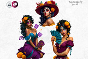 La Catrina Day of the dead Clipart 4, a Seasonal Illustration by ThatsDesignArt (Thumbnail 9 of 10)