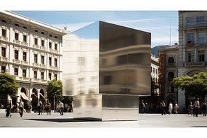 metallic silver square ai generated, an Architecture Photo by pikepicture