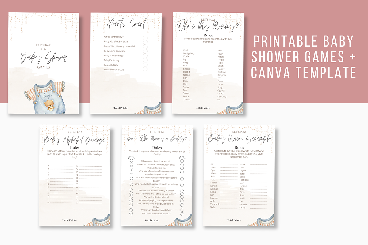 Baby Shower Games Printable Template, a Print Template by Kaleidokika (Photo 2 of 5)