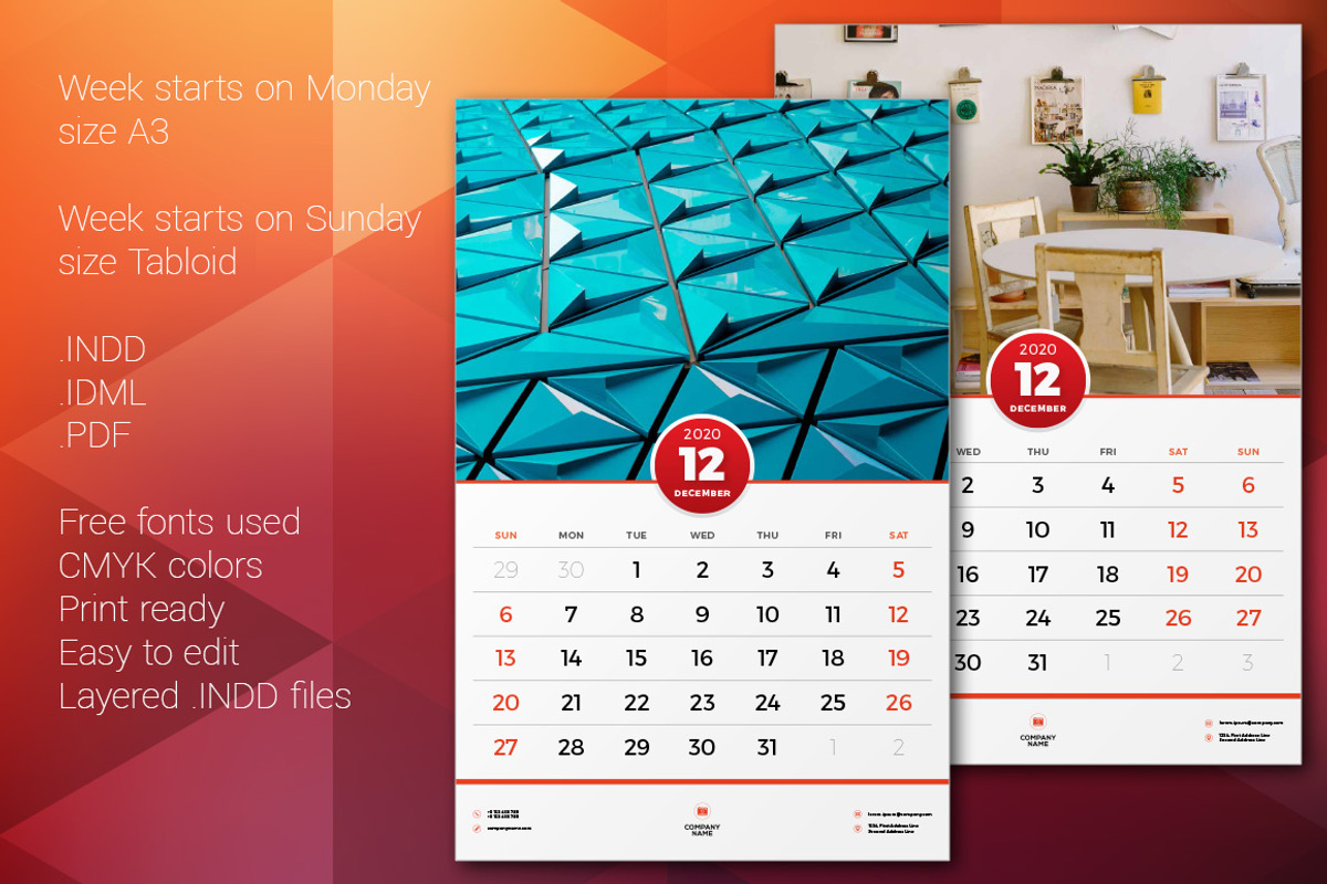 Wall Calendar 2020, a Stationery Template by AntartStock (Photo 4 of 4)