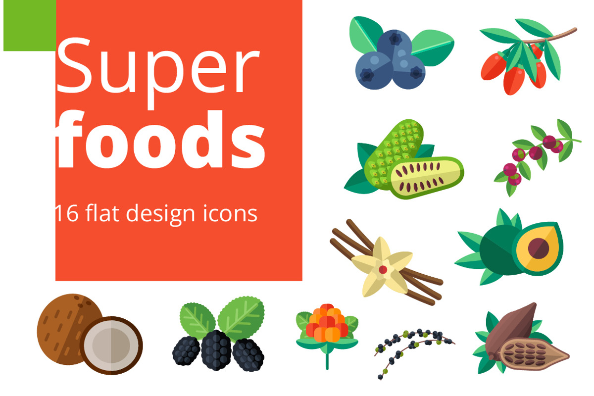 Superfoods set in flat, a Food Illustration by Grafvish (Photo 1 of 2)