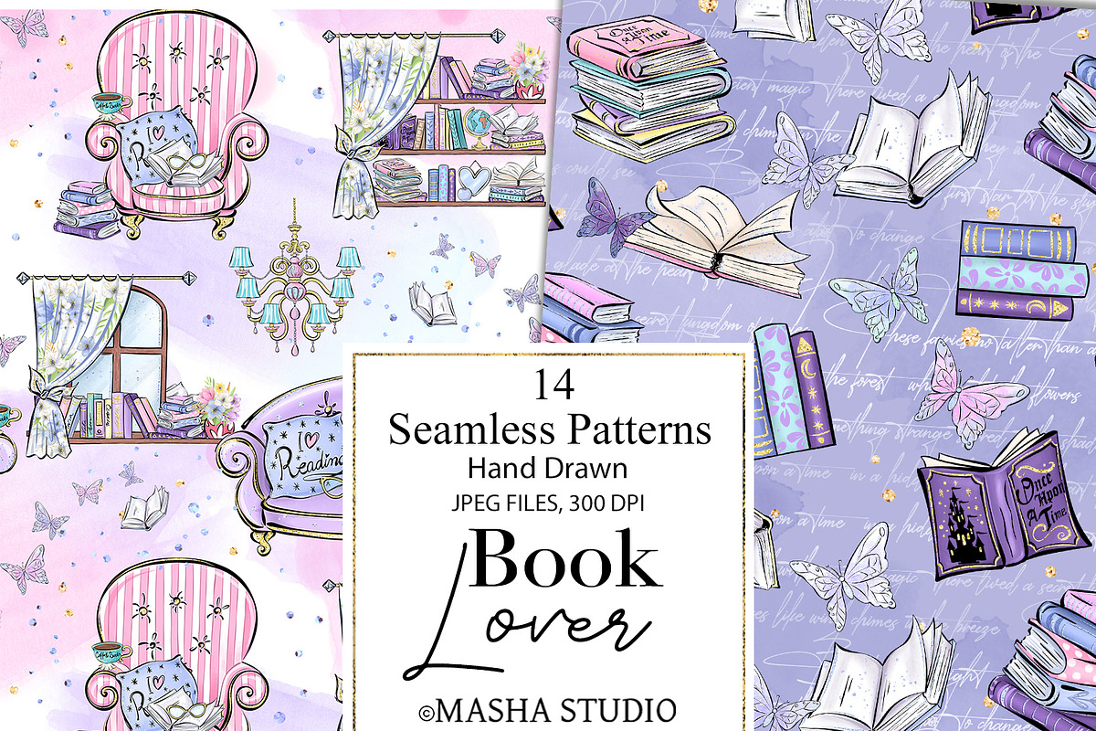 Book Lover Seamless Paper Pack, a Pattern Graphic by Masha  Studio (Photo 4 of 9)