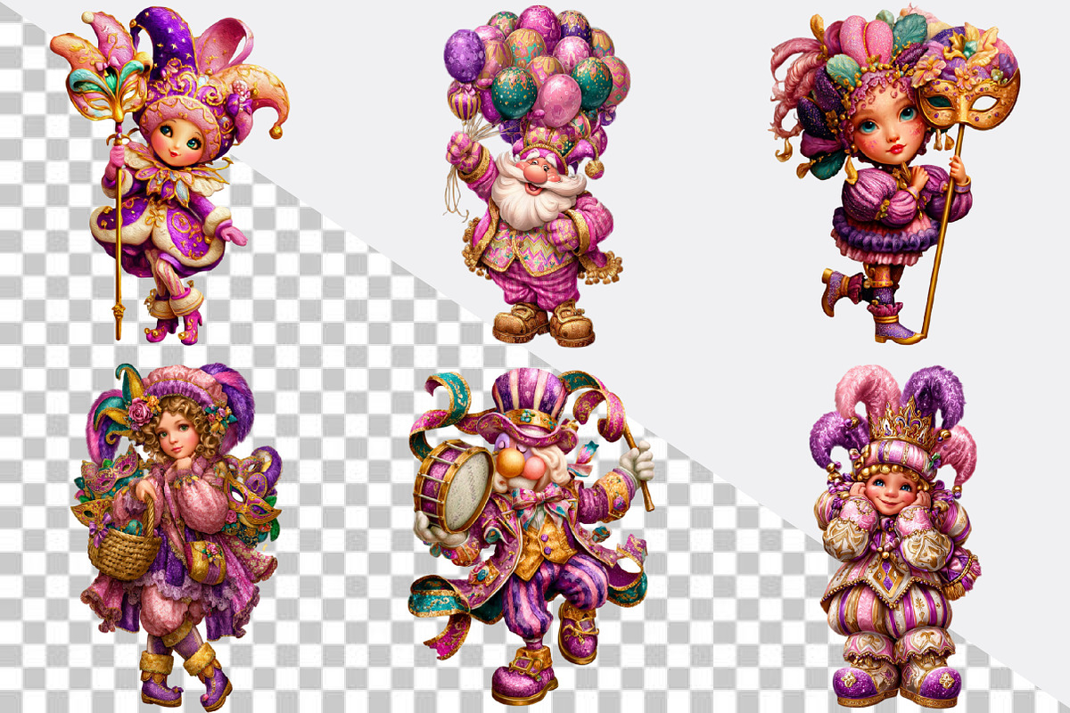 Whimsical MARDI GRAS Clipart PNG Bun, an Illustration by SVGArt (Photo 2 of 7)