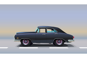 a vintage black color car side view, a Transportation Illustration by IfH