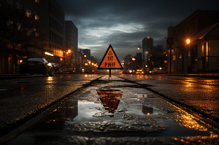 Black road sign standing in the cent, a Photo by SaroStock