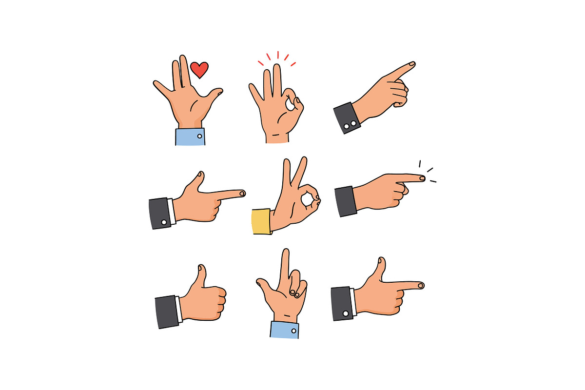 Hand gestures showcasing emotions an, an Illustration by designvectx