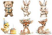 Birthday Baby Animal Clipart png, an Illustration by Watercolor design (Thumbnail 2 of 4)