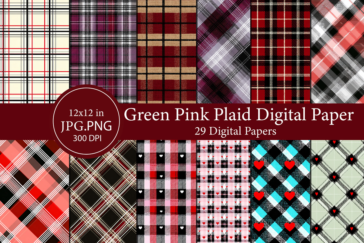 Green Pink Plaid Digital Paper, an Illustration by Designworld (Photo 1 of 6)