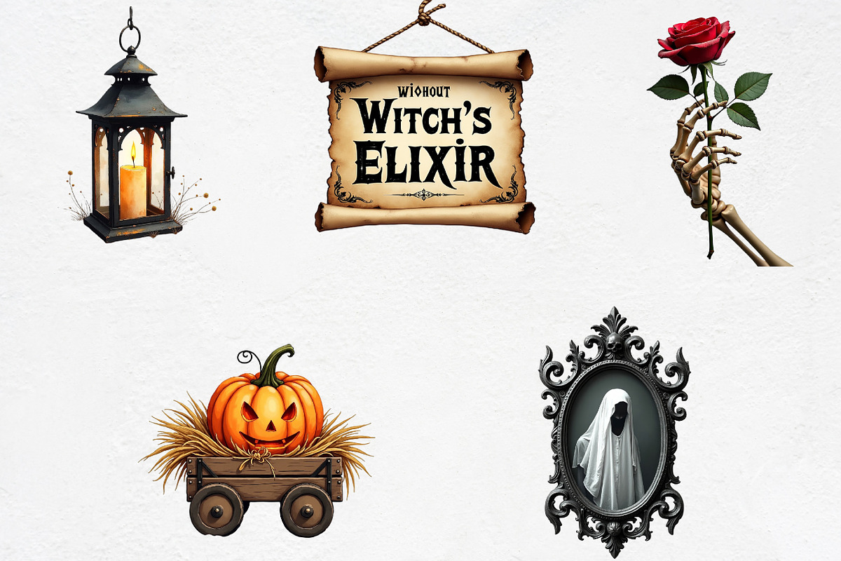 Vintage Halloween Elements Clipart, an Illustration by CrexoraLab (Photo 2 of 5)