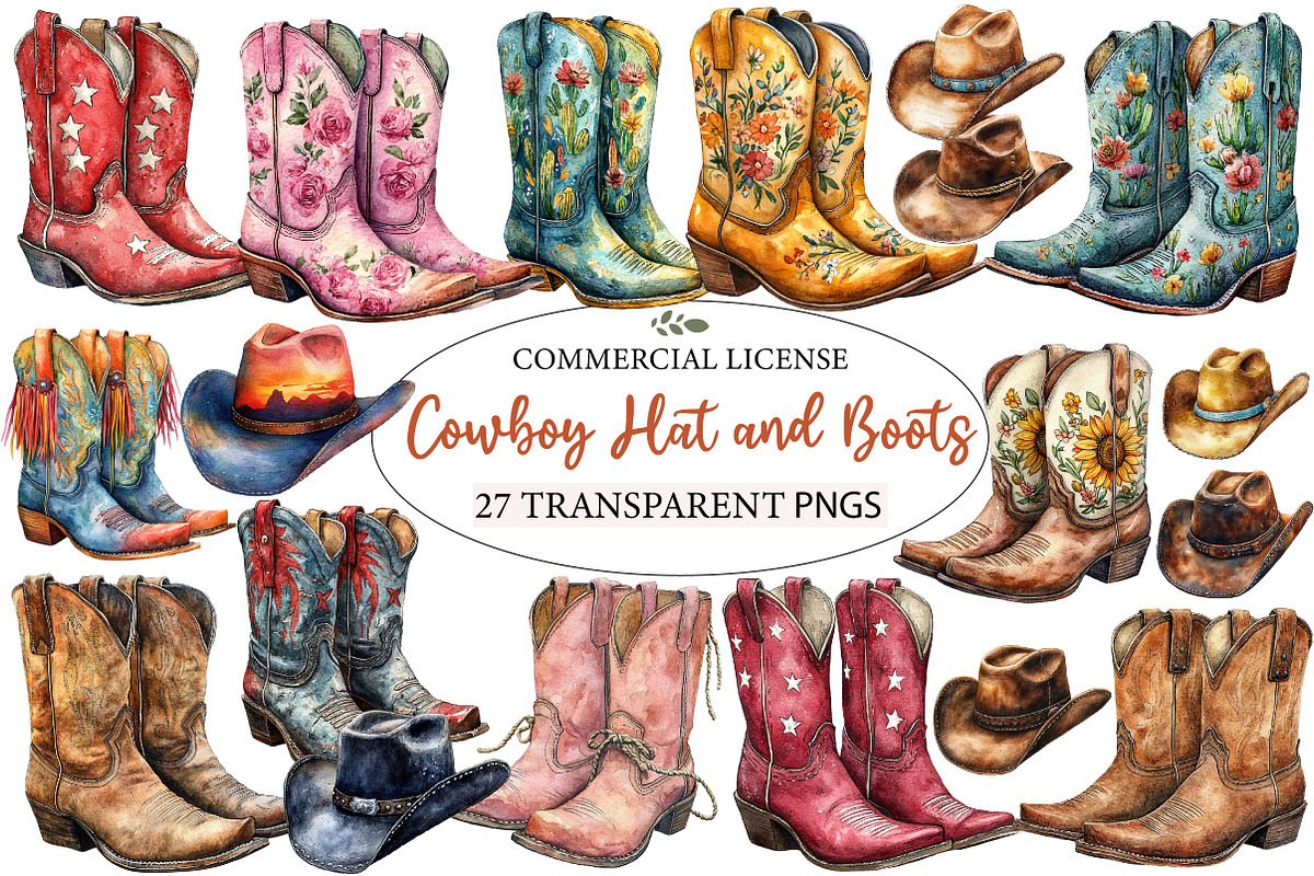 Cowboy Hat and Boots Clipart Bundle, an Illustration by Designworld (Photo 1 of 7)