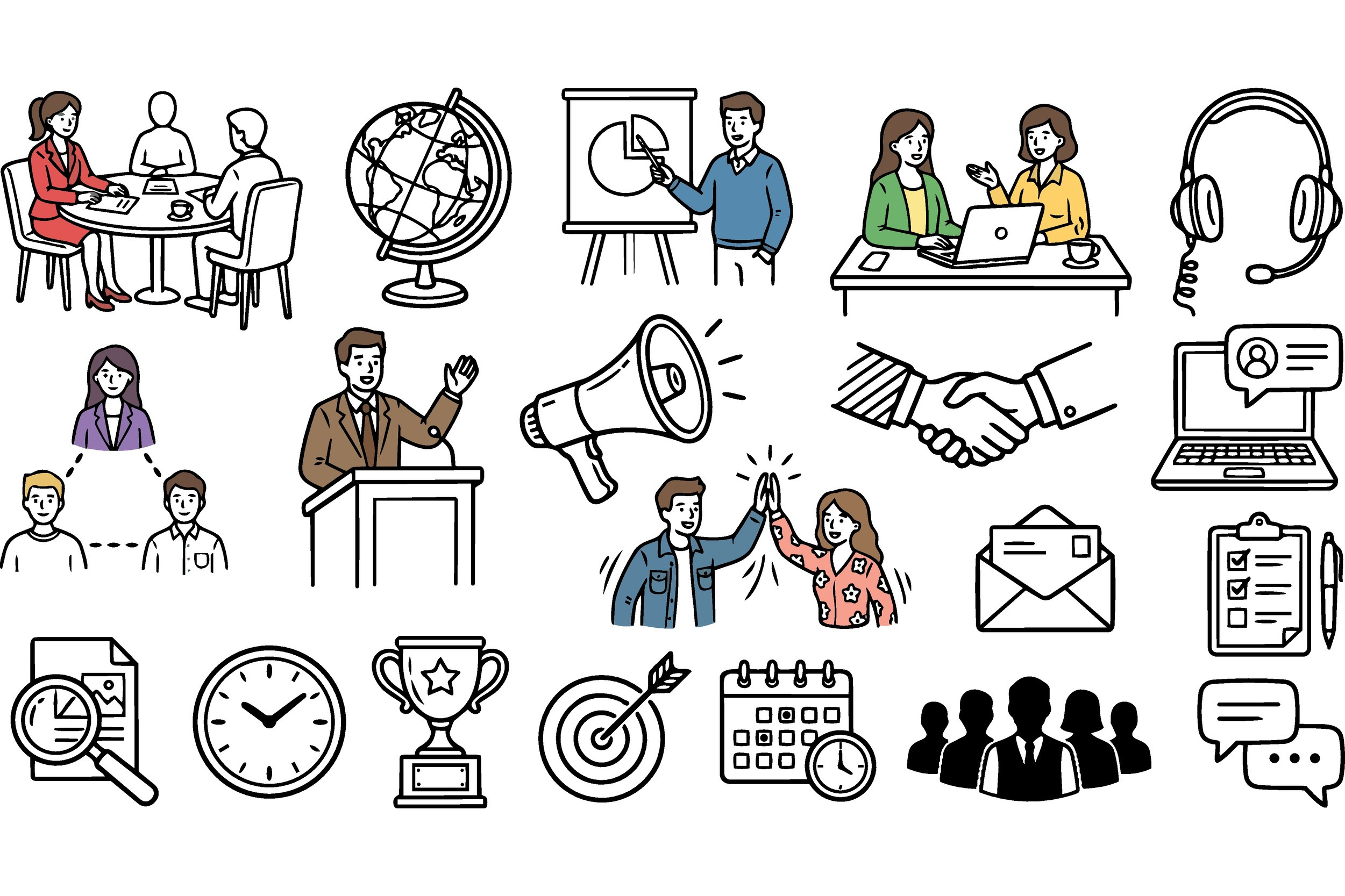 Business Meeting Icons Set, an Illustration by designvectx