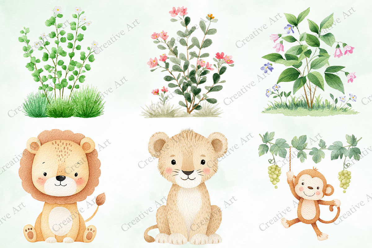 Safari Animals Watercolor Clipart, an Illustration by Creative Art (Photo 4 of 10)