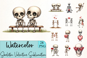 Skeleton Valentine Sublimation Clipa, an Illustration by CrexoraLab