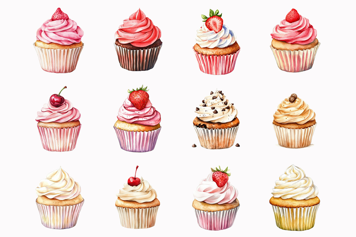 Watercolor Cupcakes Clipart, an Illustration by Design Market (Photo 2 of 5)