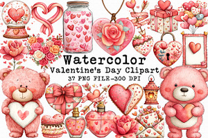 Watercolor Valentine's Day Clipart, an Illustration by Libby Wishes