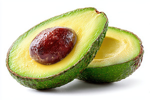 Ripe avocado halves isolated on whit, a Photo by Pixeness Studio