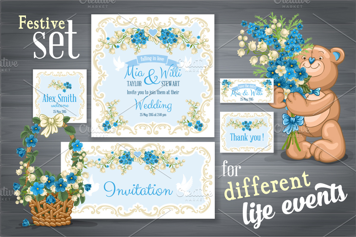 ✿ Festive set with gentle flowers ✿, a Card Template by Vector beauty (Photo 1 of 5)