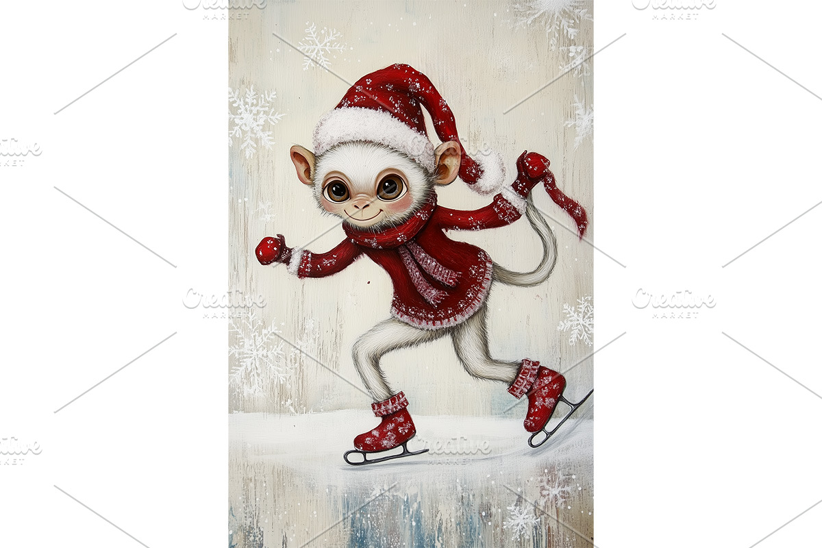 Monkey Skating in Red Outfit Art, an Animal Illustration by Art Paradise Studios