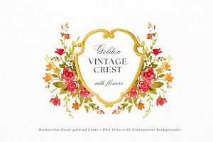 Gold Vintage Crest With Red Roses