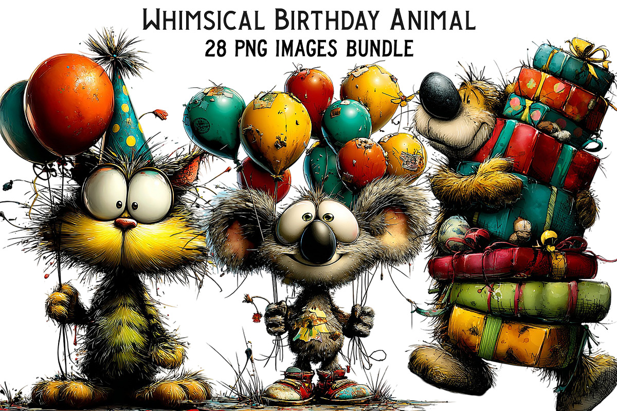 Whimsical Birthday Animal Clipart, an Illustration by Craft Nest (Photo 1 of 8)