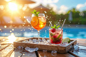 Refreshing Cocktails by Pool at Sunset Light, a Sports & Recreation Photo by Davizro's Market