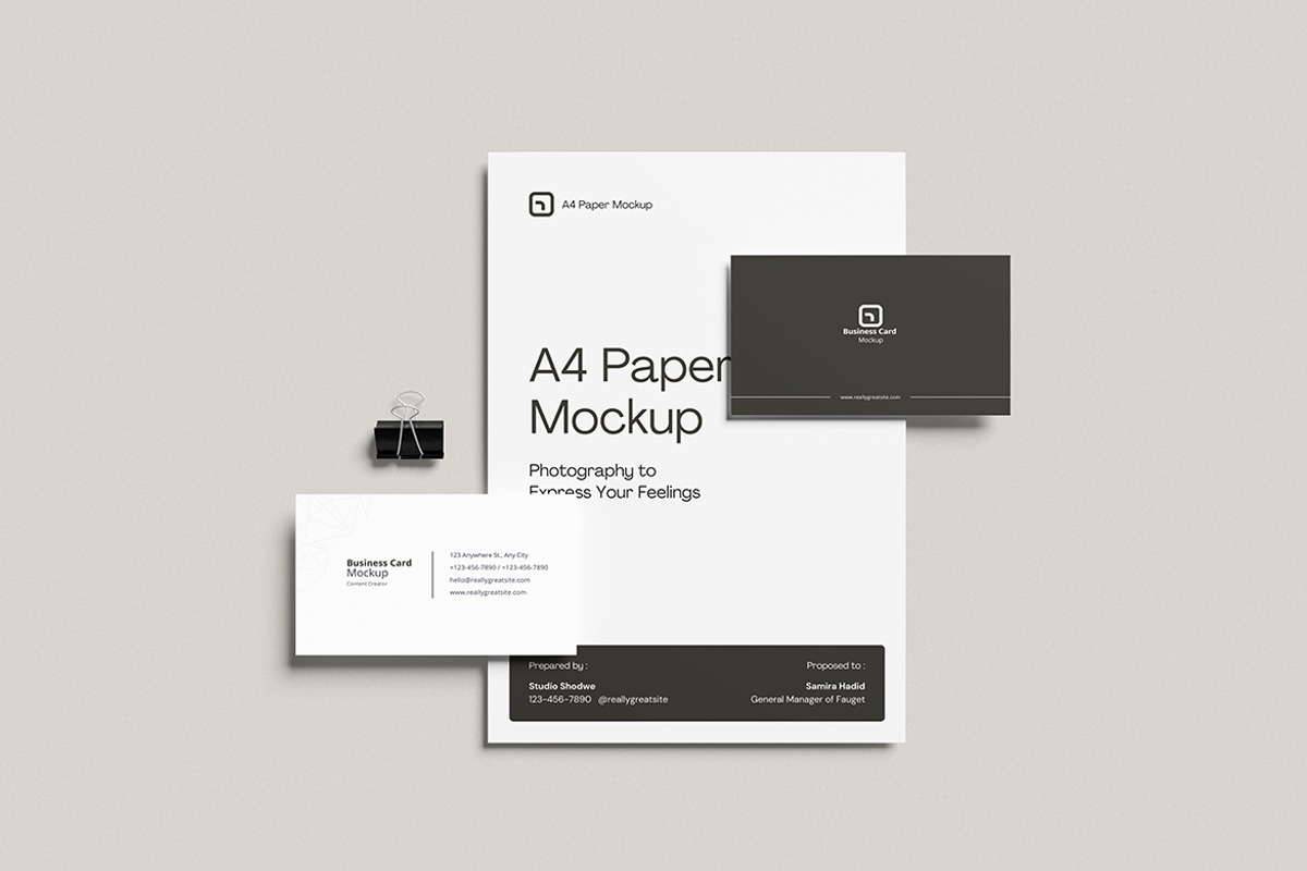 A4 Paper & Business Card Mockup, an Advertising Mockup by swsi-studio (Photo 3 of 5)