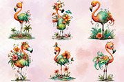 Watercolor Summer Flamingo Clipart, an Illustration by SVGArt (Thumbnail 5 of 9)