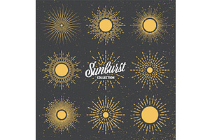 Vintage sunburst, sunset beams, an Illustration by 32pixels