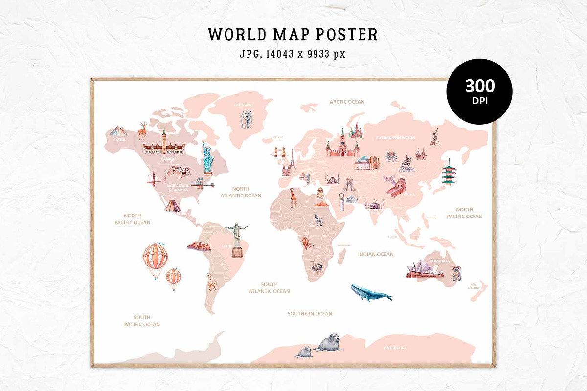 World map with attractions, an Education Illustration by VerAna (Photo 8 of 12)