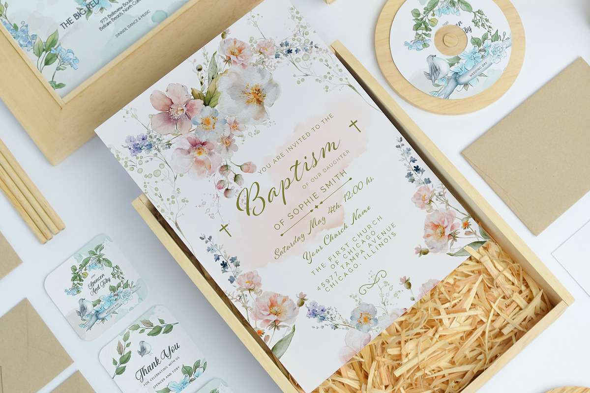 Peach Floral Baptism Invitation Card, an Invitation Template by Squirrel92 (Photo 2 of 2)