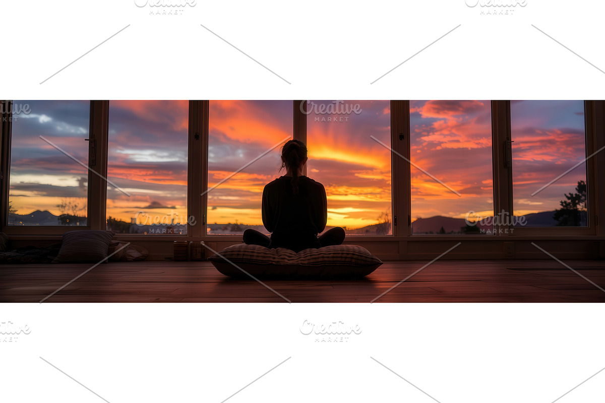 Woman meditating on cushion in, an Illustration by tilialucida