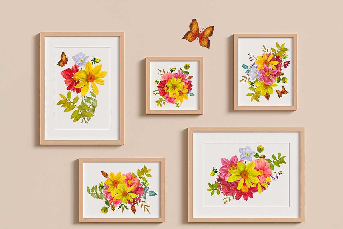 Watercolor Fall Dahlia flowers, a Seasonal Illustration by DiashaArt (Photo 4 of 13)
