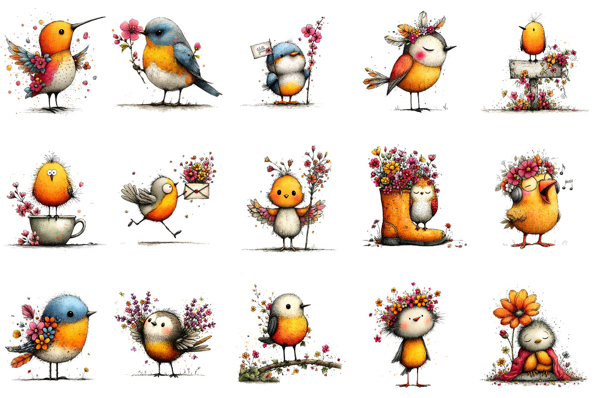 Whimsical Spring Birds Clipart, an Illustration by Dream Creation (Photo 4 of 5)