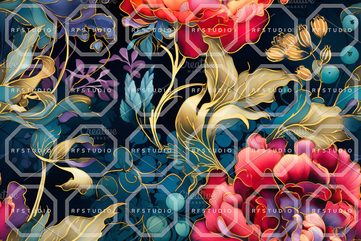 GEMSTONE BLOOMS. Seamless Patterns, a Texture Illustration by RefinedFantasyStudio (Photo 5 of 9)