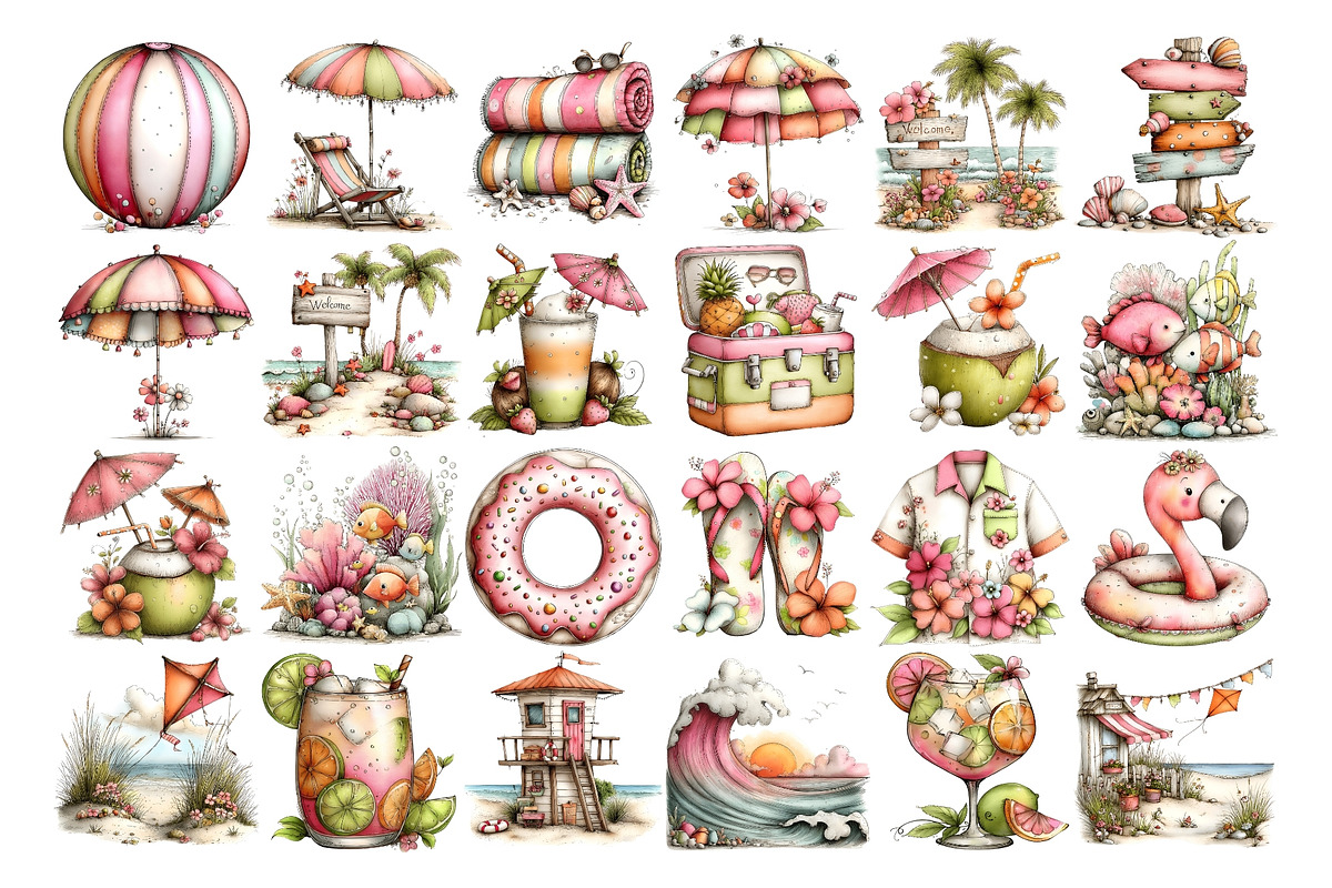Pastel Summer Watercolor Clipart PNG, a Seasonal Illustration by Nicolle's Colorful Art (Photo 2 of 4)
