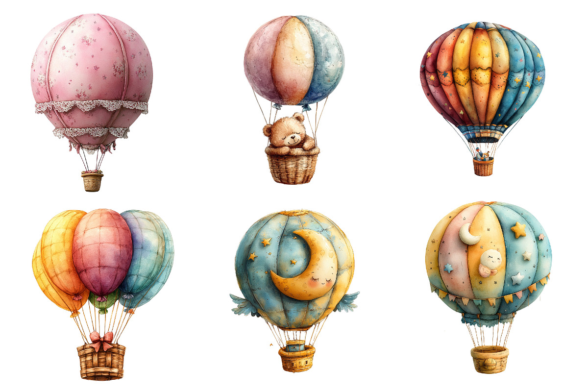 Hot Air Balloon Png, Pastel Balloons, an Illustration by CreationArt (Photo 2 of 5)