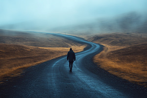 Solitary figure walks along a road, a Nature Photo by MistyDay