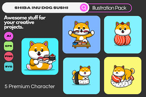 Cute Shiba Inu Dog Sushi Salmon, a Food Illustration by Artstorystudio