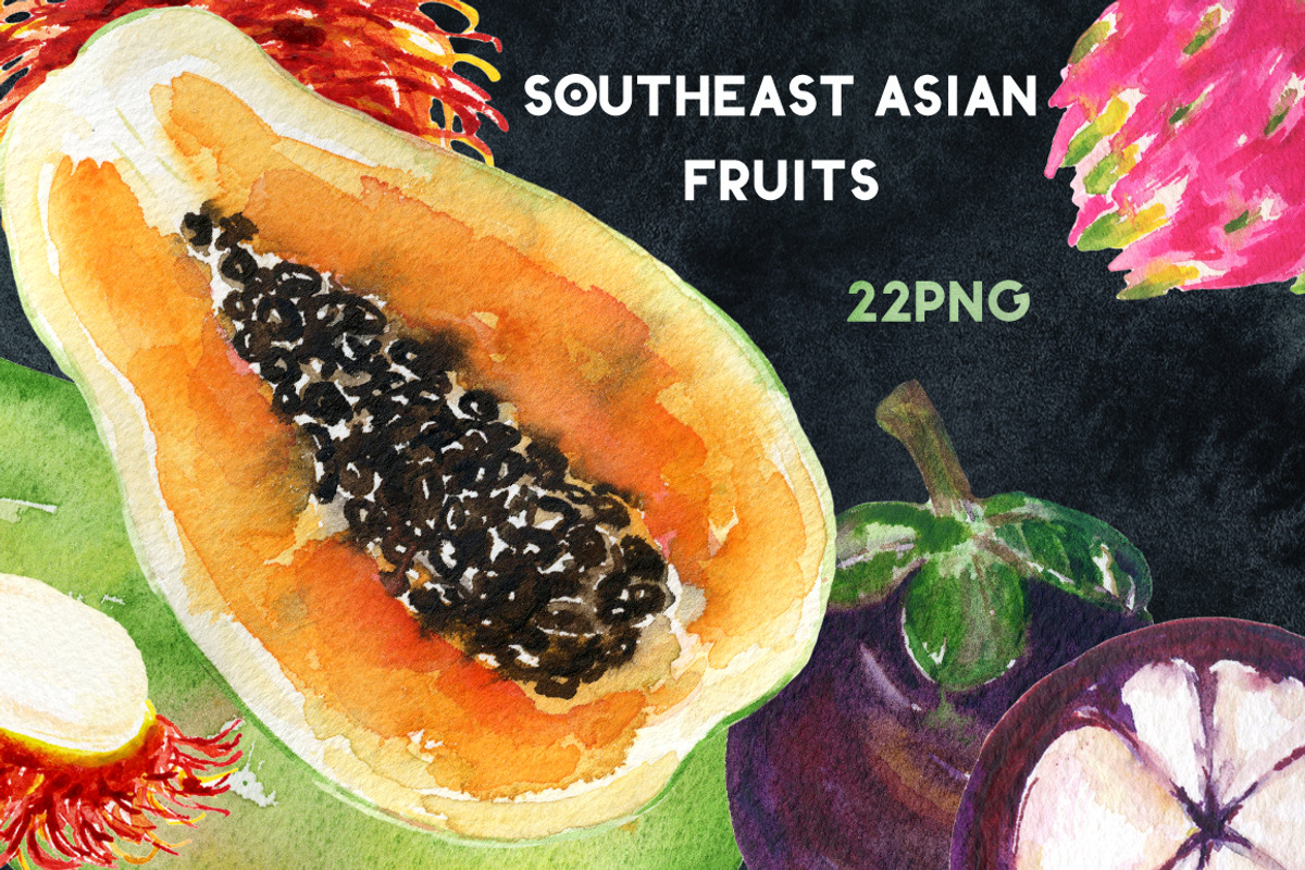 Tropical Asian fruits watercolors, a Food Illustration by LABFcreations (Photo 3 of 6)
