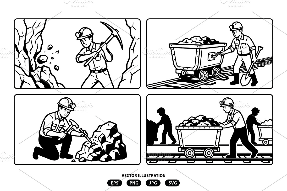 Activities of a mine worker, a Person Illustration by Vectorlina (Photo 3 of 3)