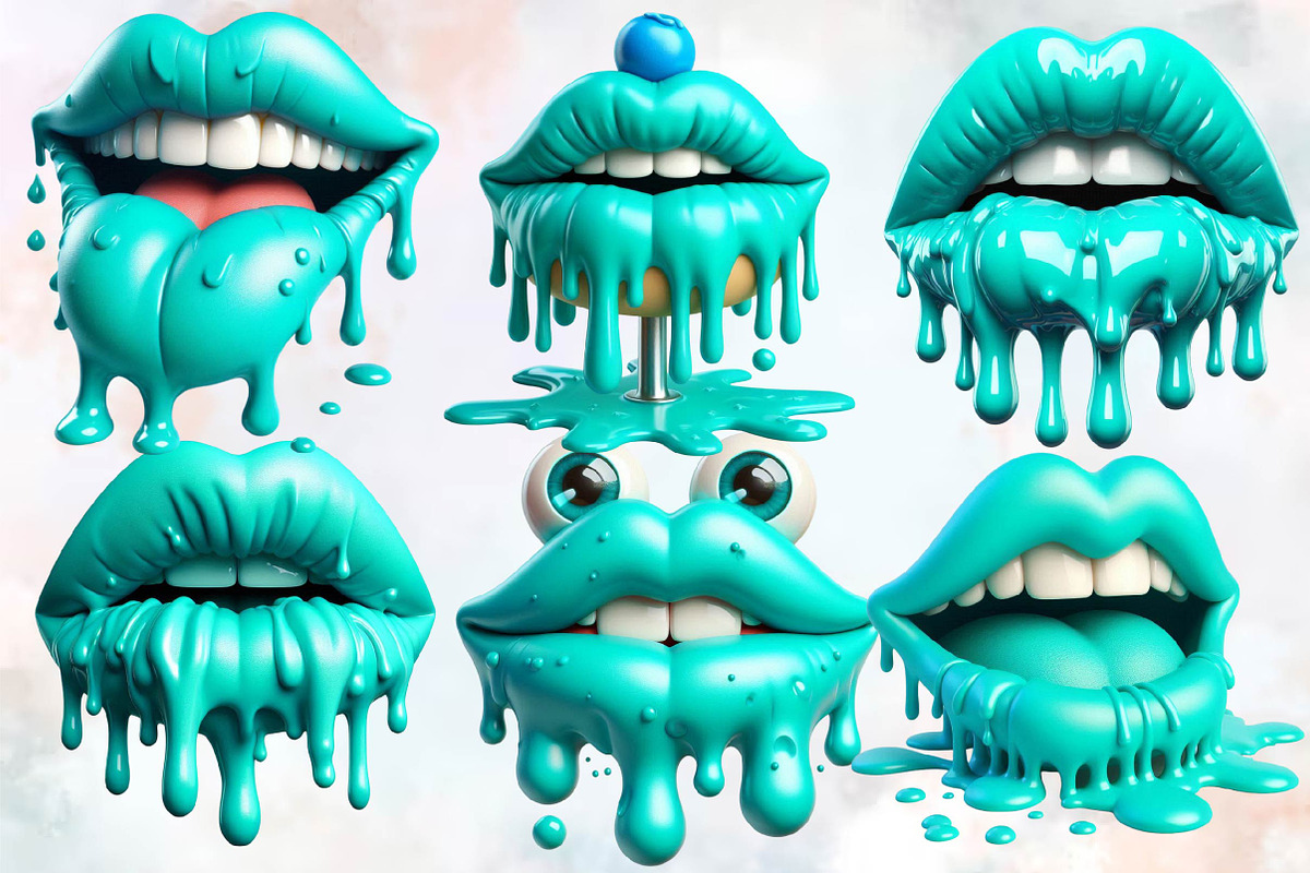 Turquoise Dripping Lips Bundle, an Illustration by SVGArt (Photo 3 of 8)