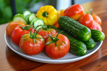 A plate filled with colorful, fresh, a Photo by Iftikhar Alam