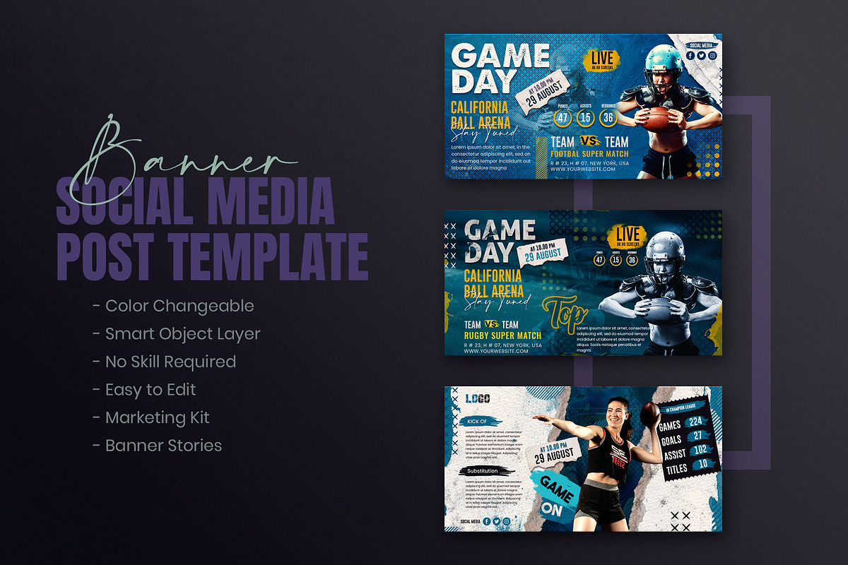 American Football Sport Social Media, a Social Media Template by Creative_View (Photo 8 of 8)