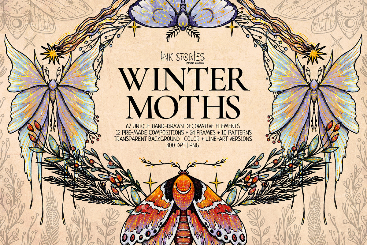 Winter Moths & Evergreen Botanicals, a Seasonal Illustration by Ink Stories (Photo 1 of 15)