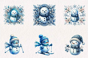 Watercolor Blue Snowman, a Seasonal Illustration by CreationArt (Thumbnail 3 of 7)