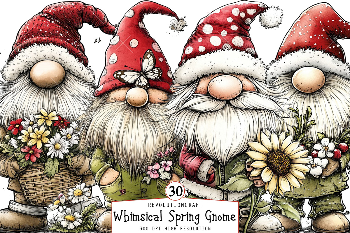 Whimsical Spring Gnome Clipart, an Illustration by OK Design (Photo 1 of 6)