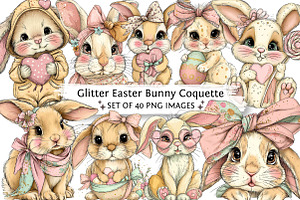 Glitter Easter Bunny Coquette Clipar, an Illustration by DreamPrint404